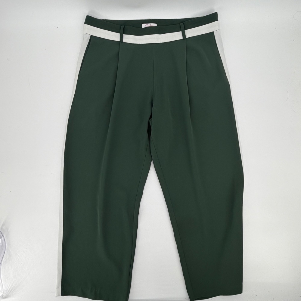 Parker NY Dark Green White Side Stripe Pleated Trousers Pants P8G4886MC Size 12